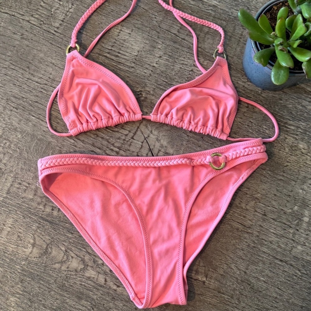 Y2K Barbie Pink Braided String Bikini Set Gold Hardware XS/S